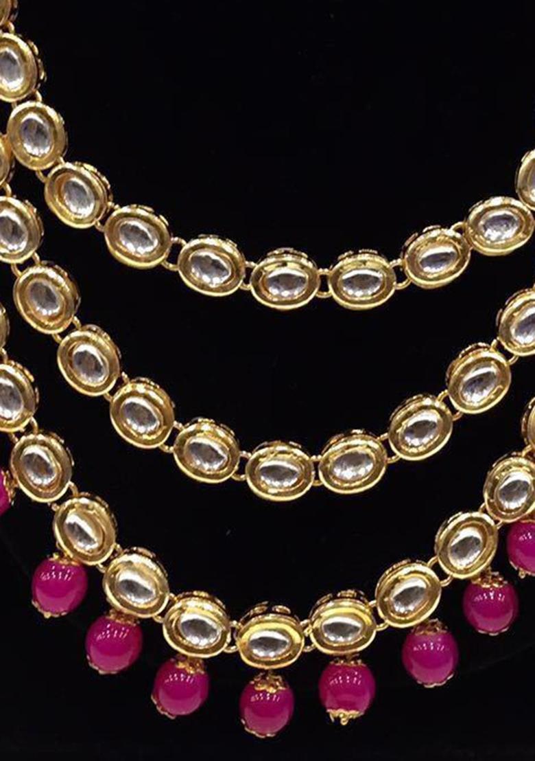 Pink Kundan Work Necklace Set