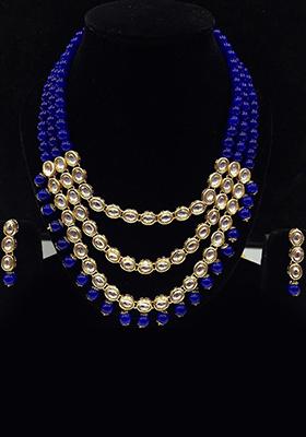 Blue Kundan Work Necklace Set
