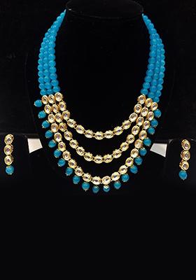 Sky Blue Kundan Work Necklace Set
