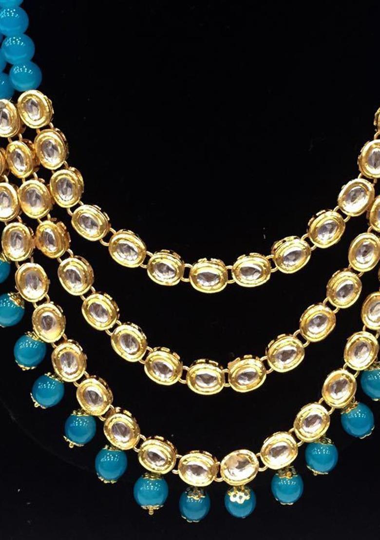 Sky Blue Kundan Work Necklace Set