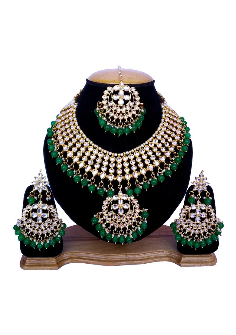 Green Kundan Work Necklace Set