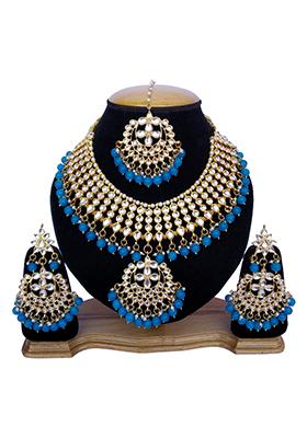Blue Kundan Work Necklace Set