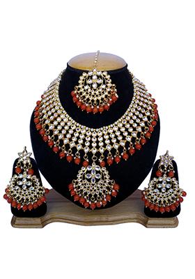Red Kundan Work Necklace Set