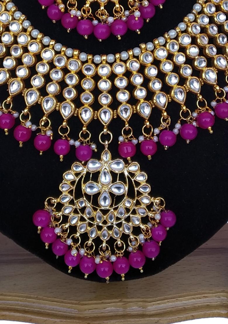 Pink Kundan Work Necklace Set