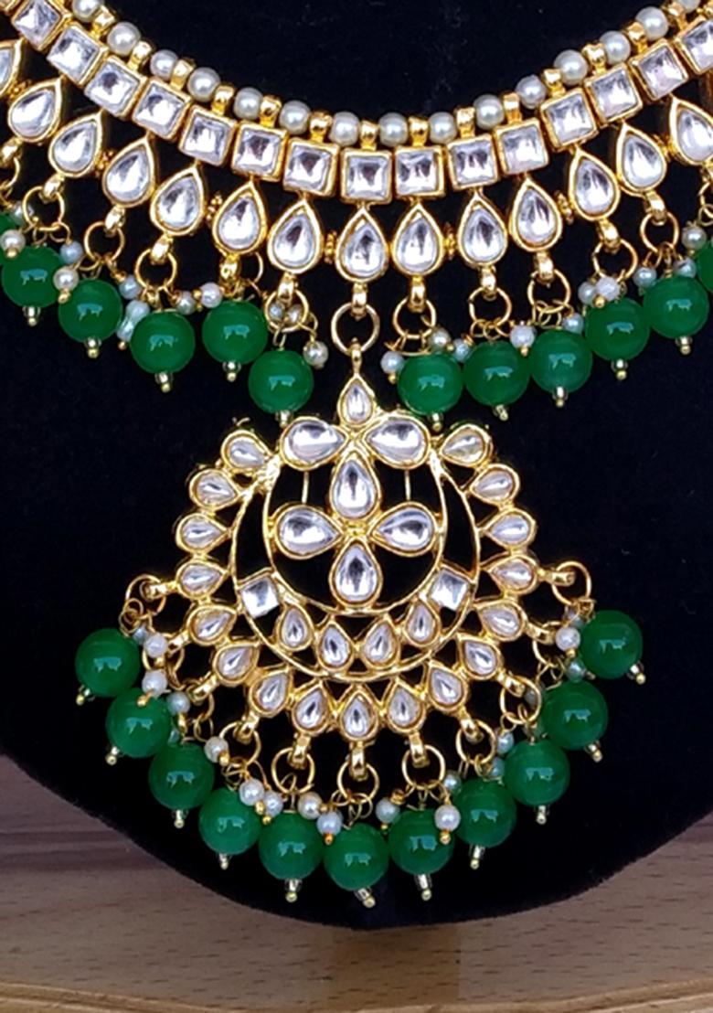 Green Kundan Work Necklace Set