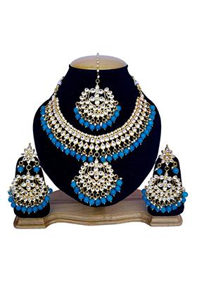 Sky Blue Kundan Work Necklace Set