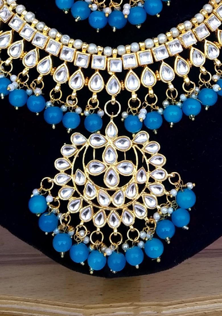 Sky Blue Kundan Work Necklace Set