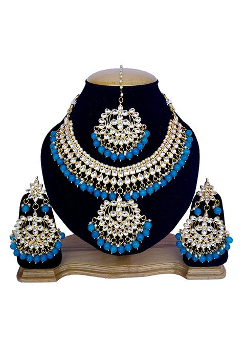Sky Blue Kundan Work Necklace Set