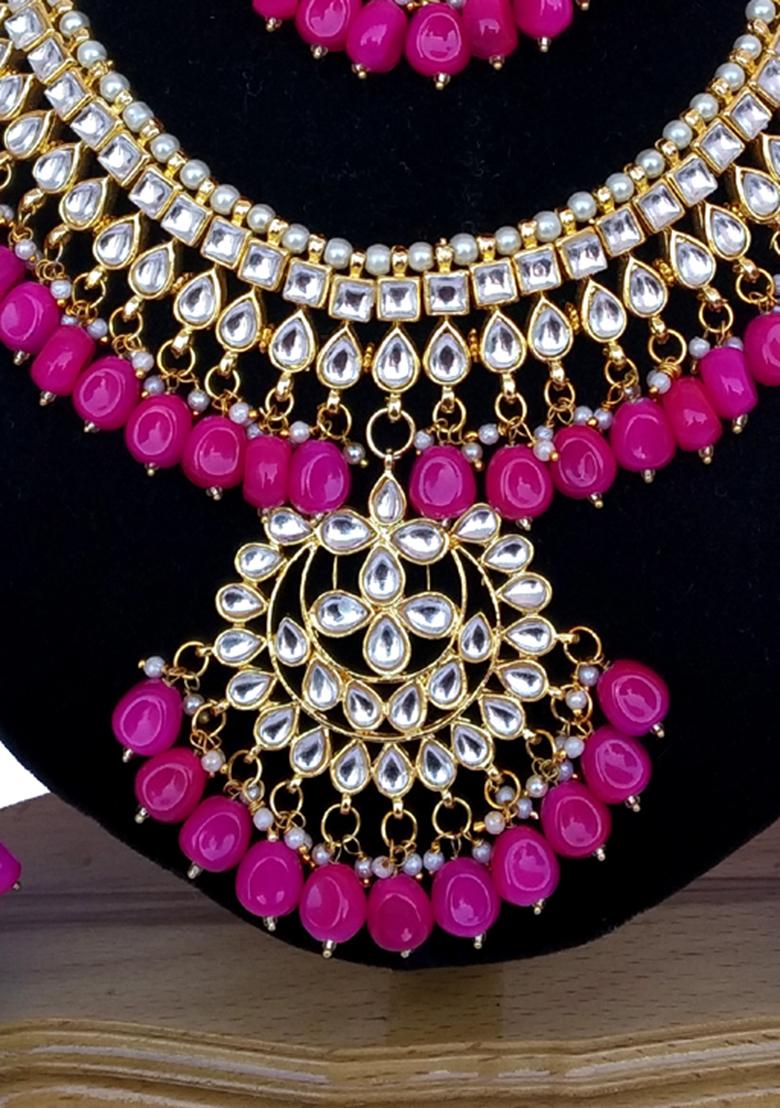 Pink Kundan Work Necklace Set