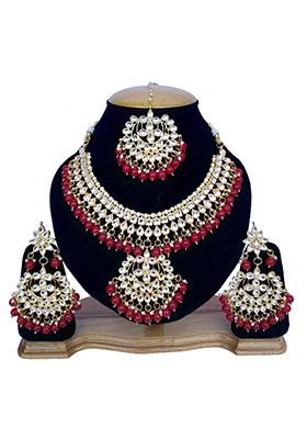 Maroon Kundan Work Necklace Set