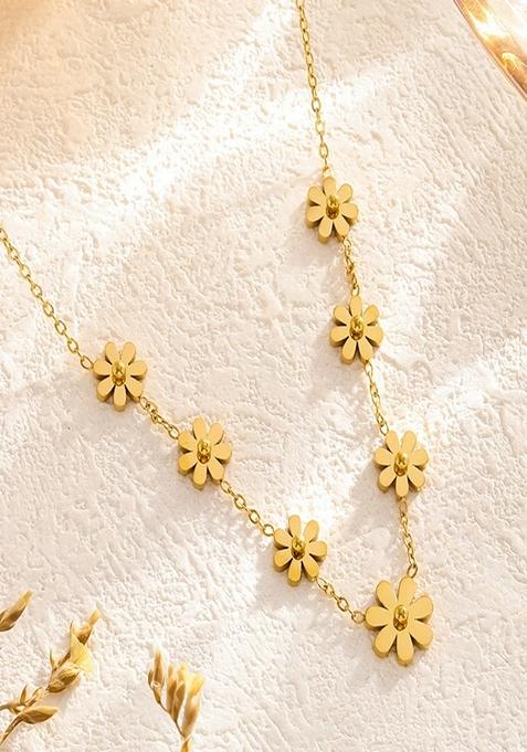 Gold Plated Floral Daisy Charm Necklace