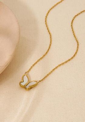 Gold Plated Shell Butterfly Pendant Necklace