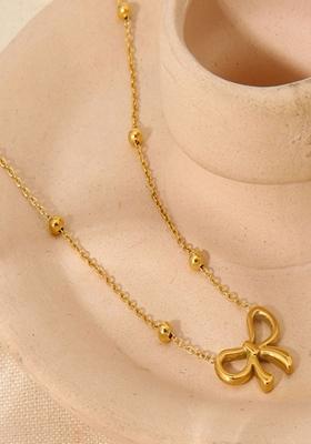 Gold Plated Bow Pendant Dotted Necklace