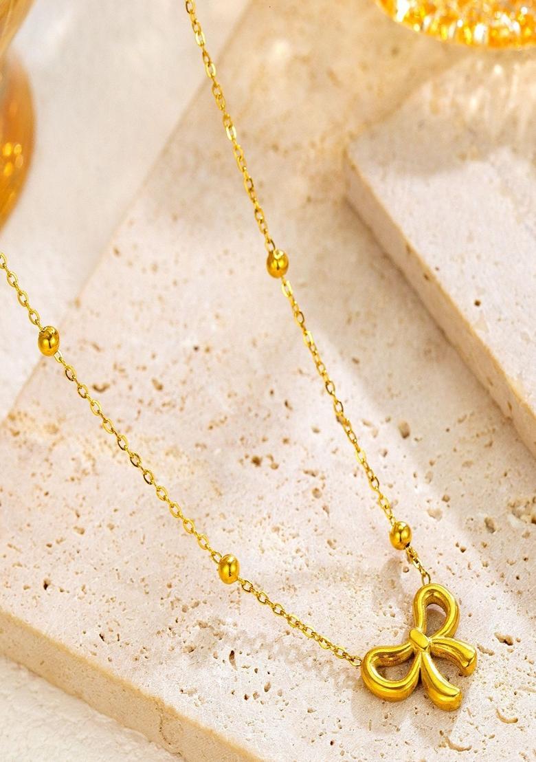 Gold Plated Bow Pendant Dotted Necklace