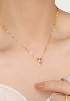 Pink Heart Stone Pendant Necklace