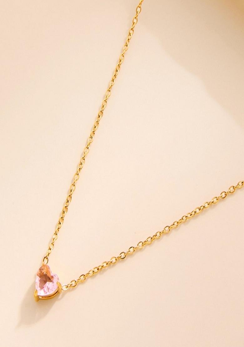 Pink Heart Stone Pendant Necklace