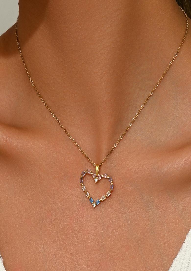 Multicolor Zircon Heart Pendant Chain