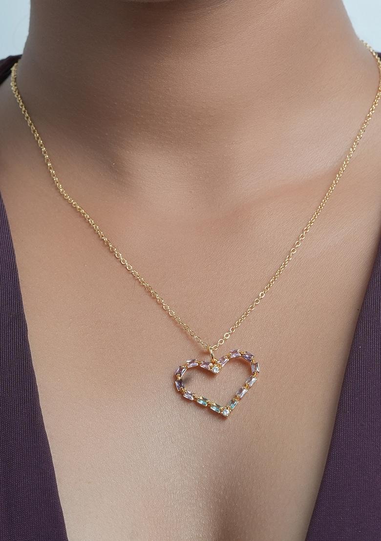 Multicolor Zircon Heart Pendant Chain