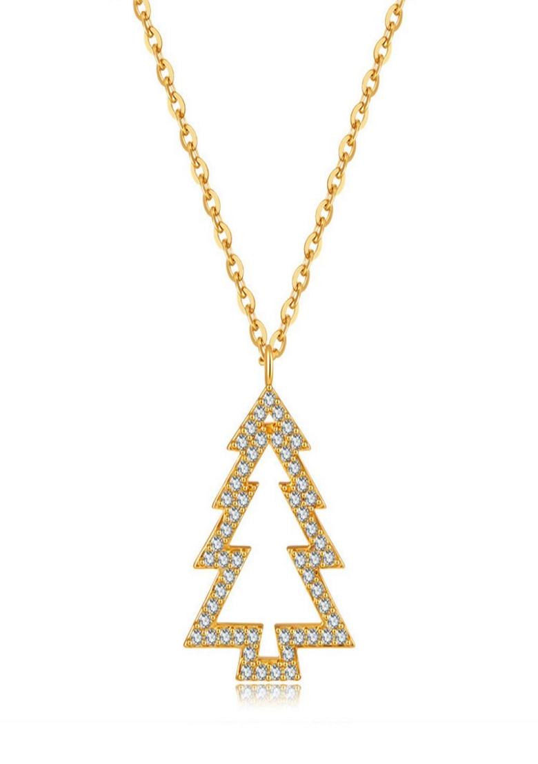 Gold Plated Christmas Tree Zircon Pendant Necklace