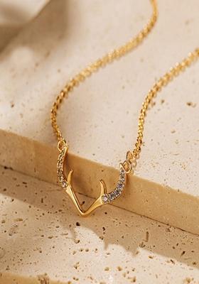 Gold Plateddeer Horns Zircon Pendant Necklace