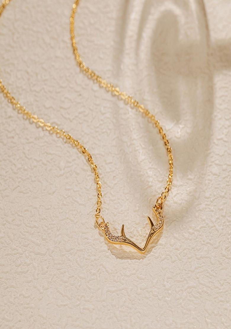 Gold Plateddeer Horns Zircon Pendant Necklace