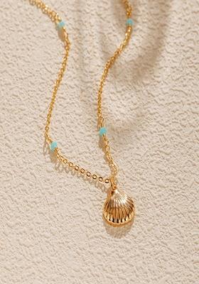 Gold Plated Shell Bead Pendant Necklace