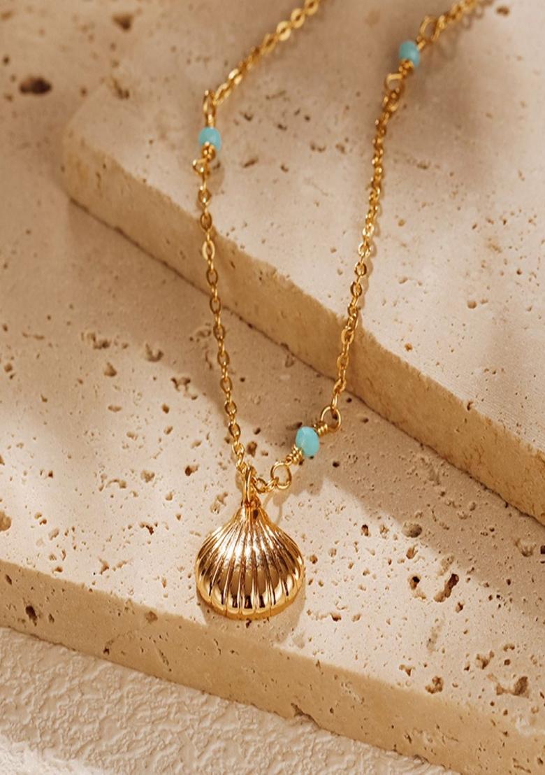 Gold Plated Shell Bead Pendant Necklace