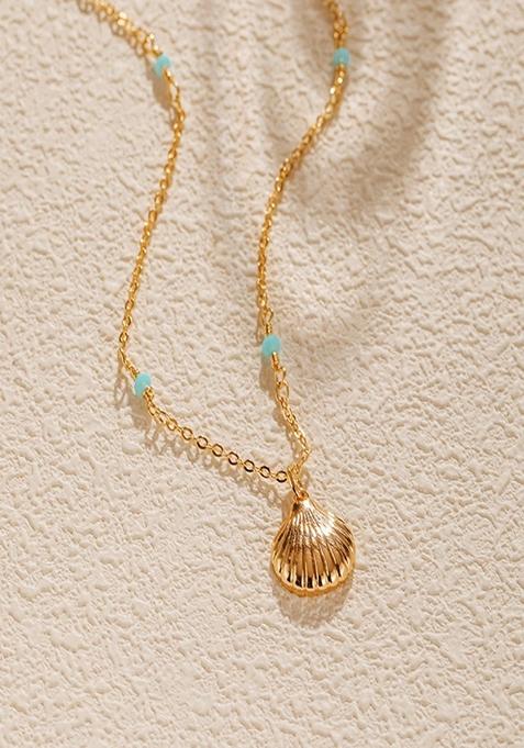 Gold Plated Shell Bead Pendant Necklace