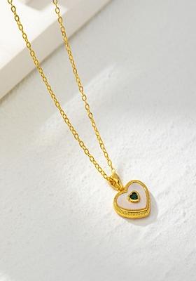 White Zircon In Heart Pendant Necklace