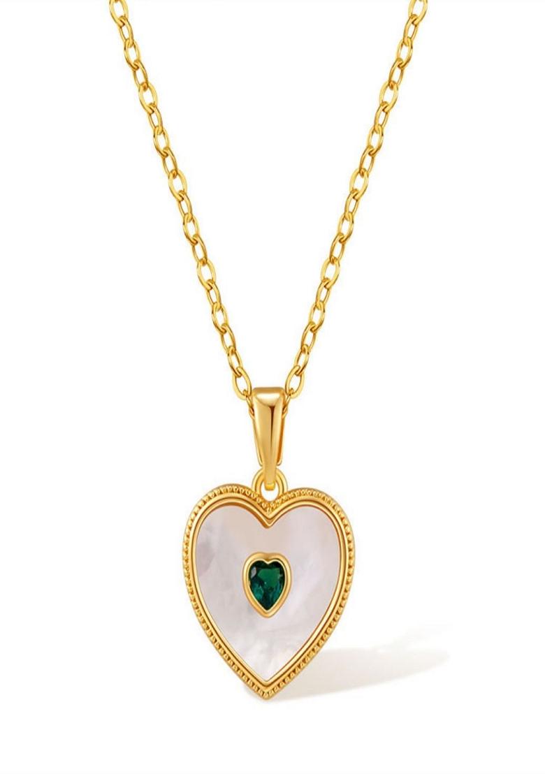 White Zircon In Heart Pendant Necklace