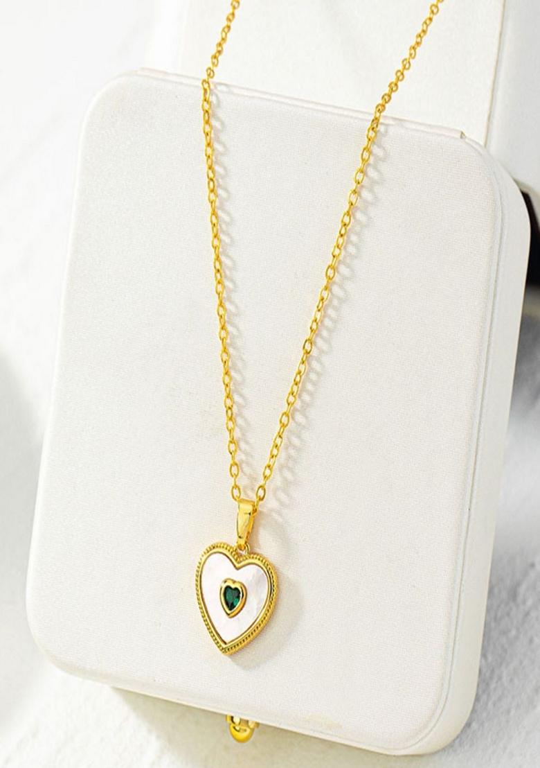 White Zircon In Heart Pendant Necklace