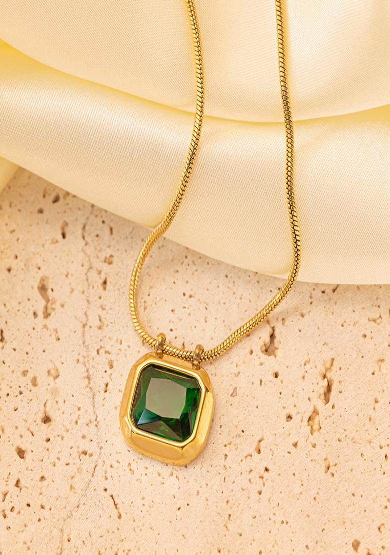 Green Waterproof Antitarnish Emerald Zircon Pendant