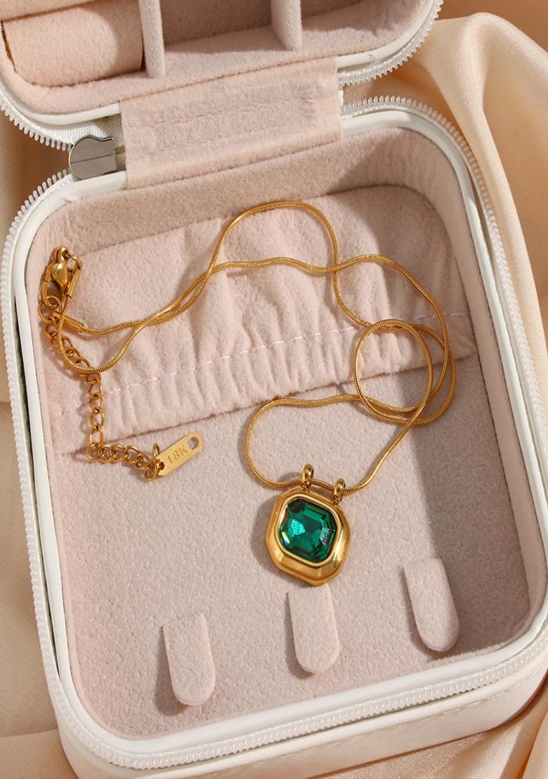 Green Waterproof Antitarnish Emerald Zircon Pendant