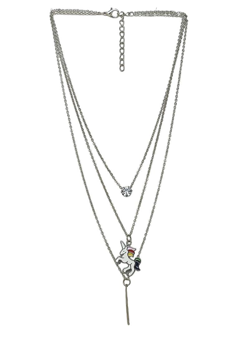 Silver Plated Layered Unicorn Pendant Chain