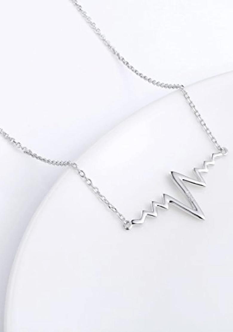 Silver Plated Heart Beat Pendant Chain