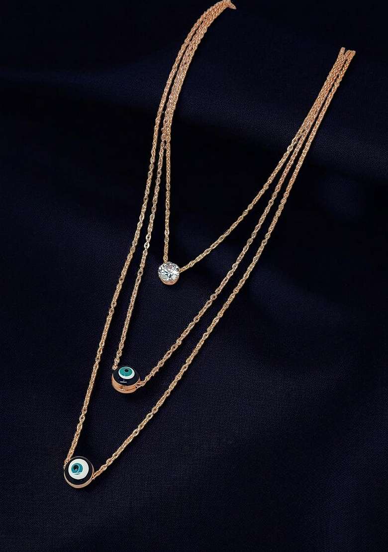 Gold Plated Evil Eye Cz 3 Layer Link Chain - Indya