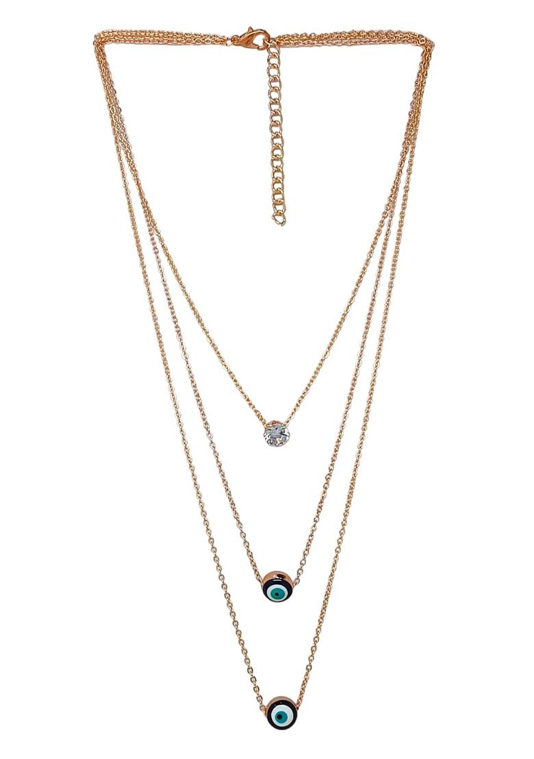 Gold Plated Evil Eye Cz 3 Layer Link Chain