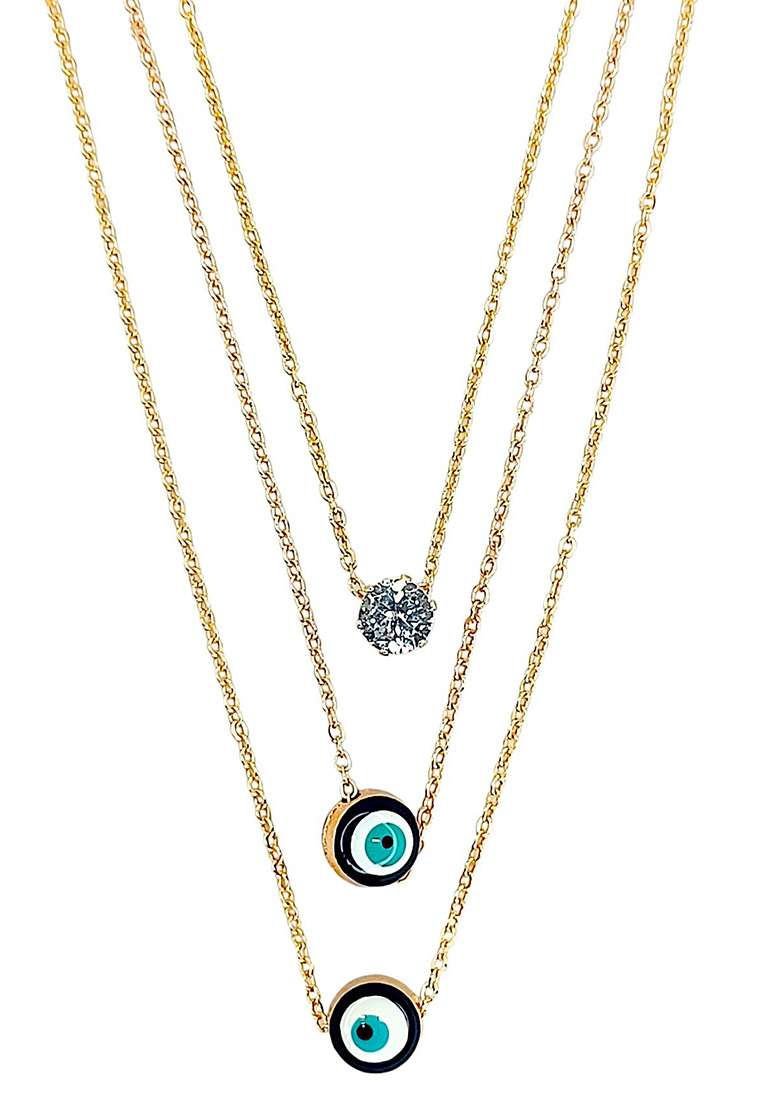Gold Plated Evil Eye Cz 3 Layer Link Chain - Indya