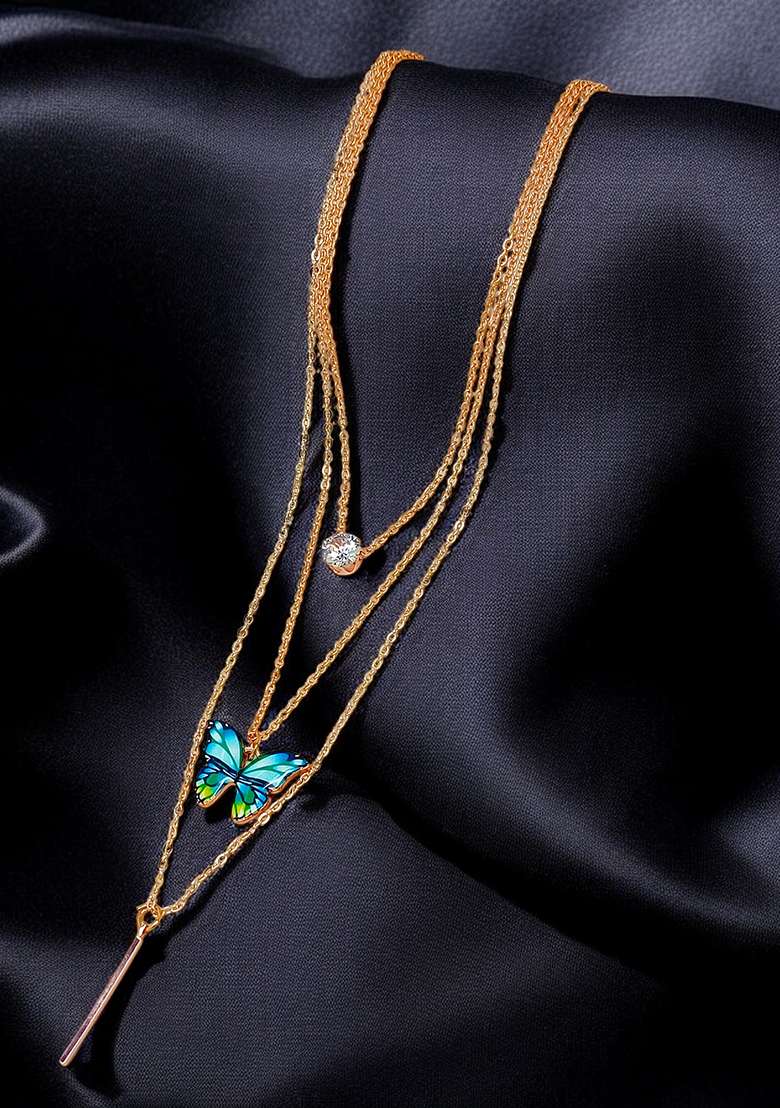 Gold Plated Butterfly Layered Link Chain - Indya
