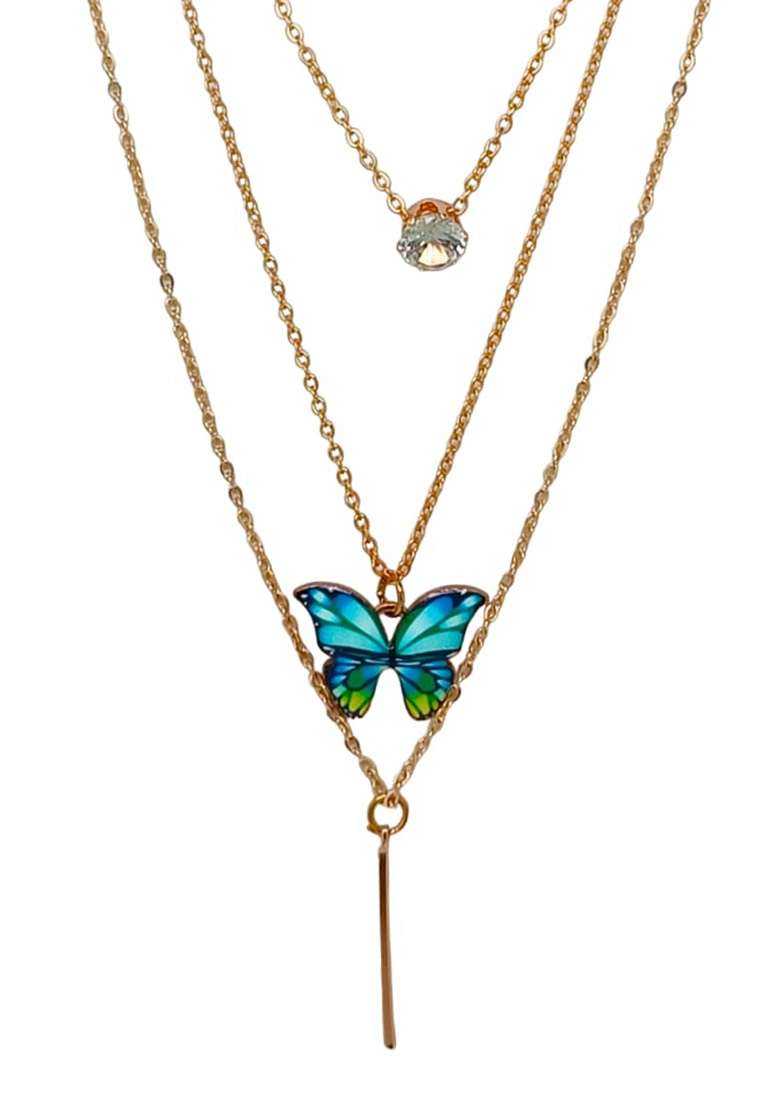 Gold Plated Butterfly Layered Link Chain - Indya