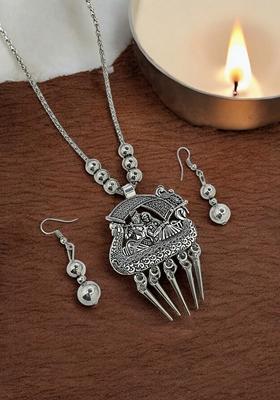 Silver Oxidised Long Temple Nacklace