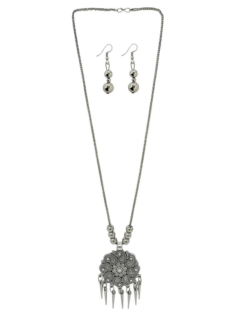 Silver Oxidised Long Jewellery Set