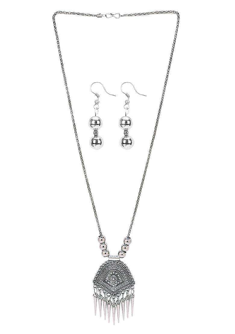 Silver Oxidised Long Jewellery Set