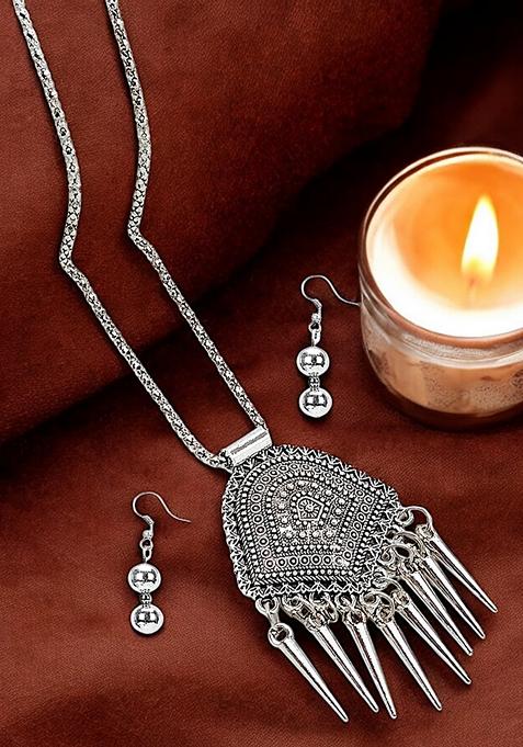 Silver Oxidised Long Jewellery Set