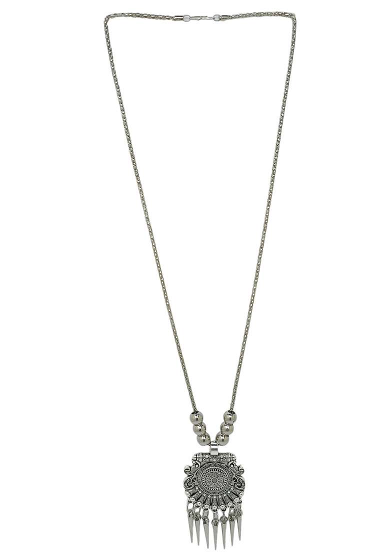 Silver Oxidised Long Jewellery Set - Indya
