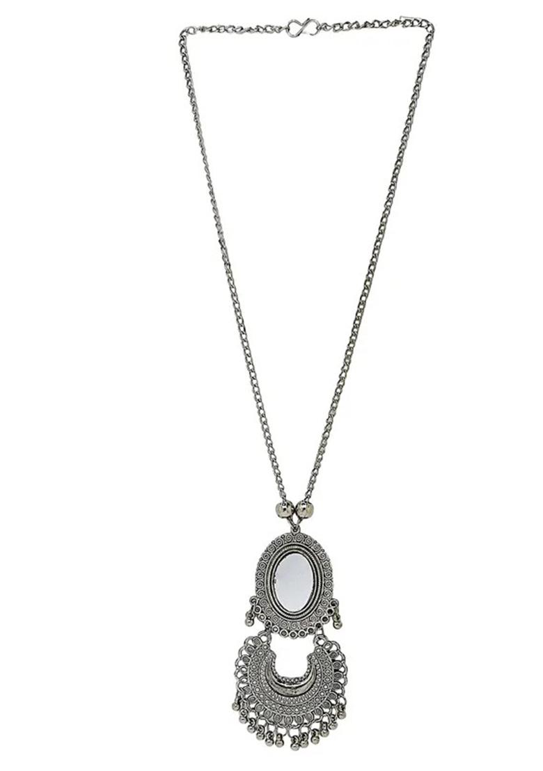 Silver Oxidised Long Mirror Necklace