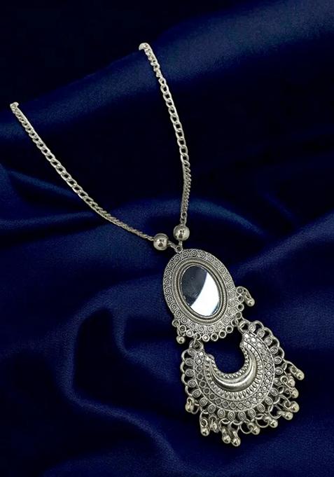 Silver Oxidised Long Mirror Necklace