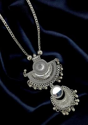 Silver Oxidised Long Mirror Necklace