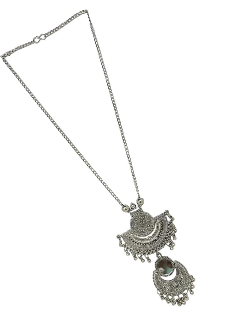 Silver Oxidised Long Mirror Necklace