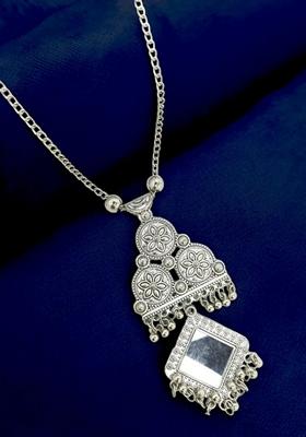 Silver Oxidised Long Mirror Necklace